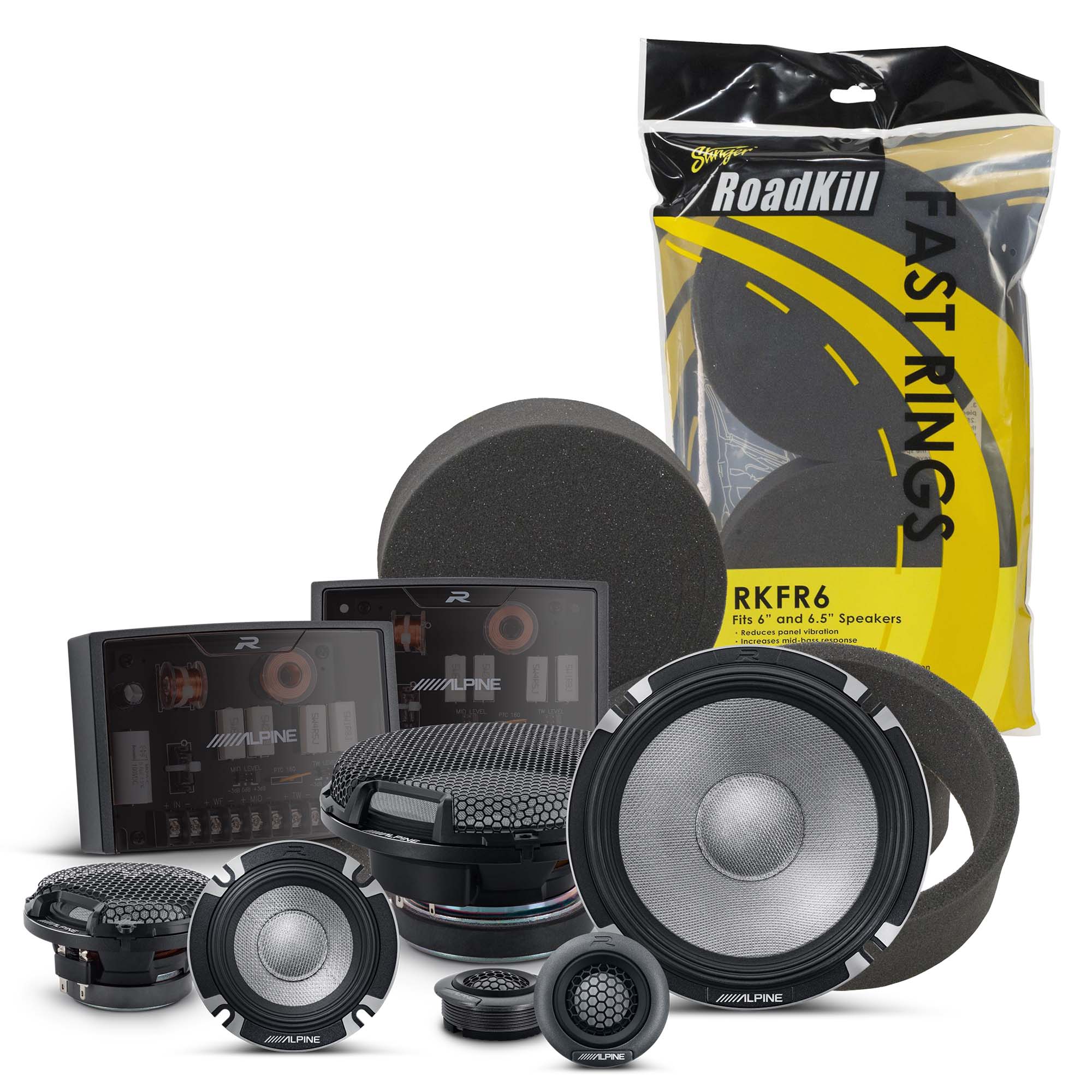 Alpine R2-S653, R Series 6.5" Pro 3-Way Hi-Res Speakers + Sound Foam Baffle Kit Bundle