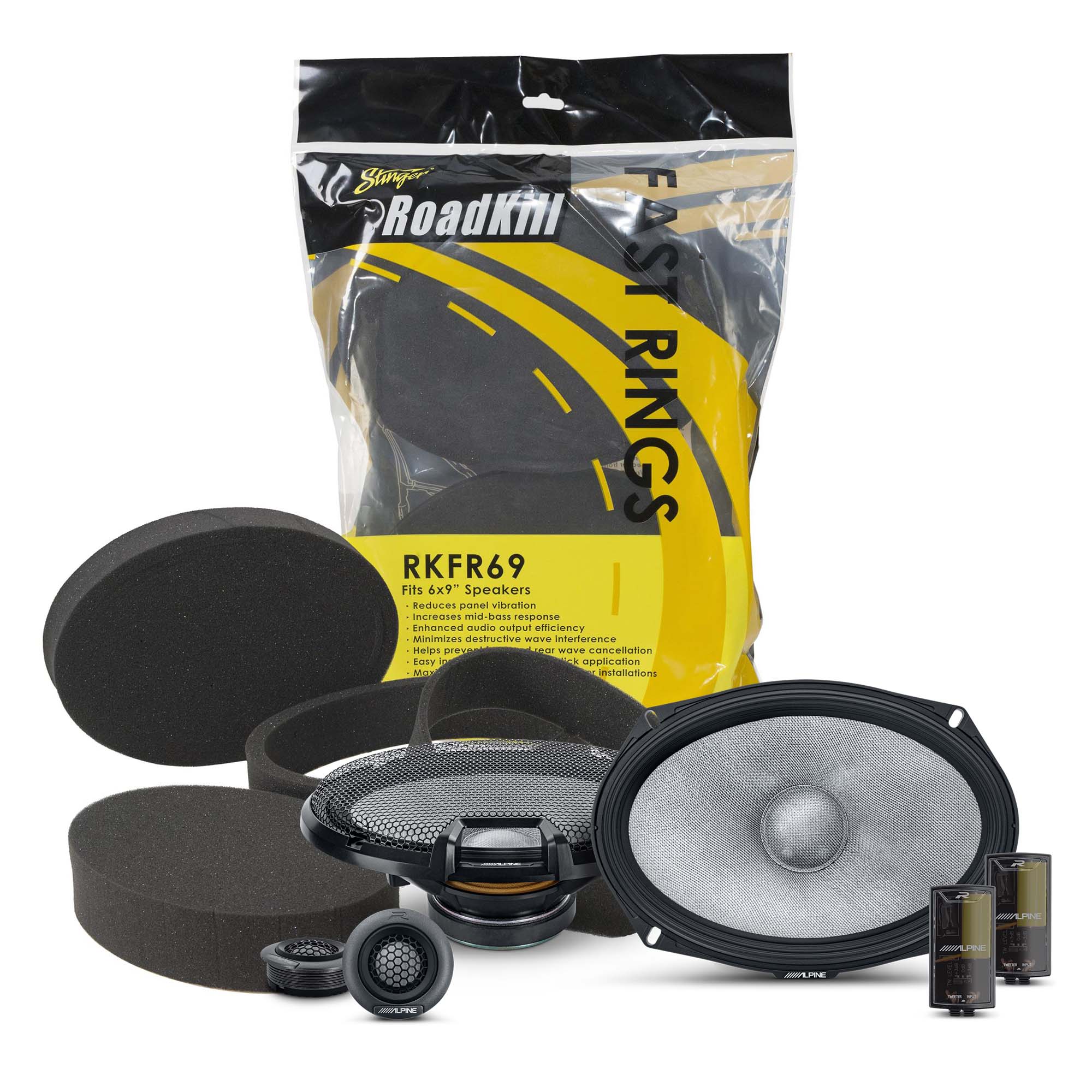 Alpine R2-S69C, R Series 6x9" 2-Way Hi-Res Speakers+ Foam Baffle Kit Bundle