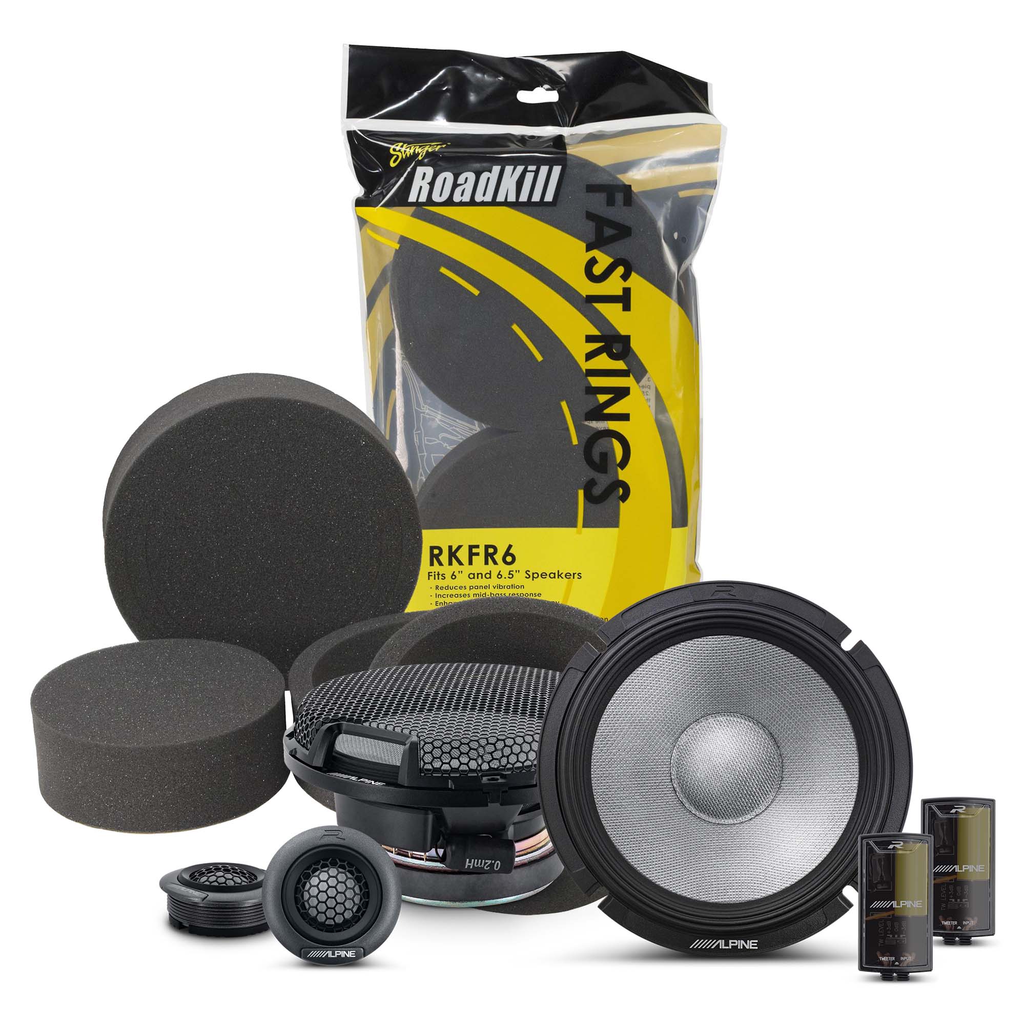 Alpine R2-S65C, R Series 6.5" 2-Way Hi-Res Speakers+ Foam Baffle Kit Bundle