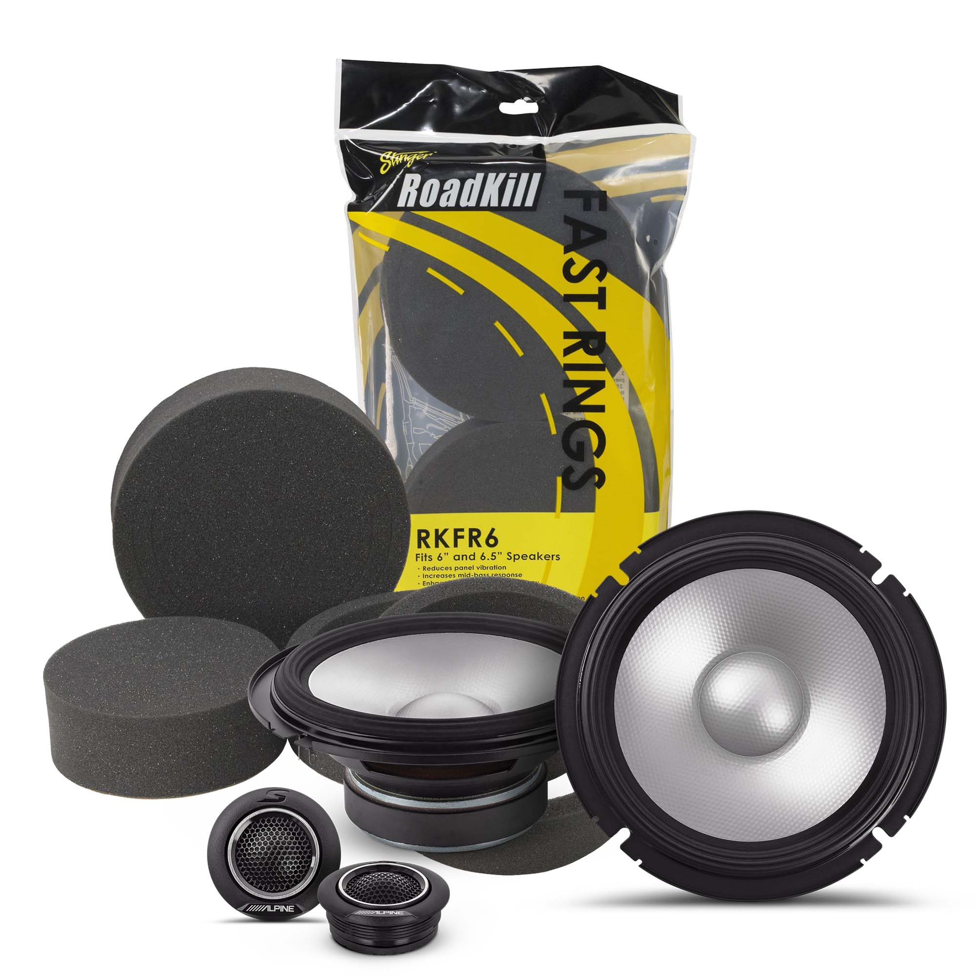 Alpine S2-S65C, S Series 6.5" 2-Way Hi-Res Speakers + Foam Baffle Kit Bundle
