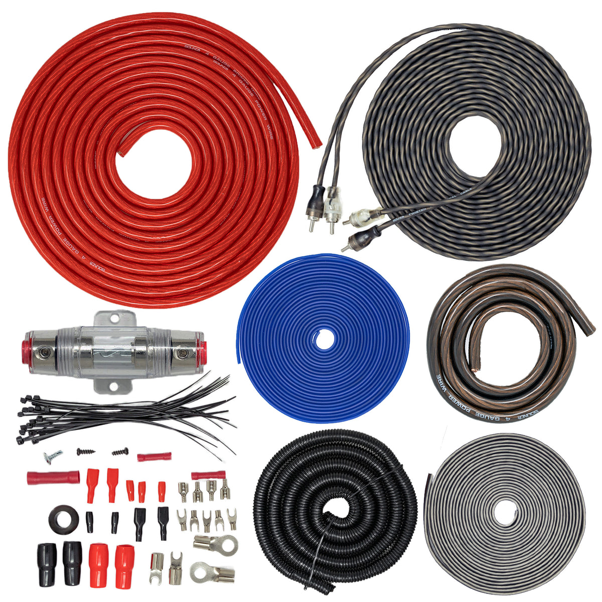 SoundBox ECK4, 4 Gauge CCA Complete Amplifier Install Wiring Kit - 2300W Peak