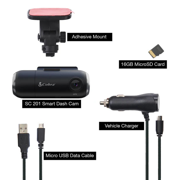 Cobra SC201, HD Dash Cam w/ GPS, Wi-Fi, Bluetooth®, and Built-in Rear-View Camera