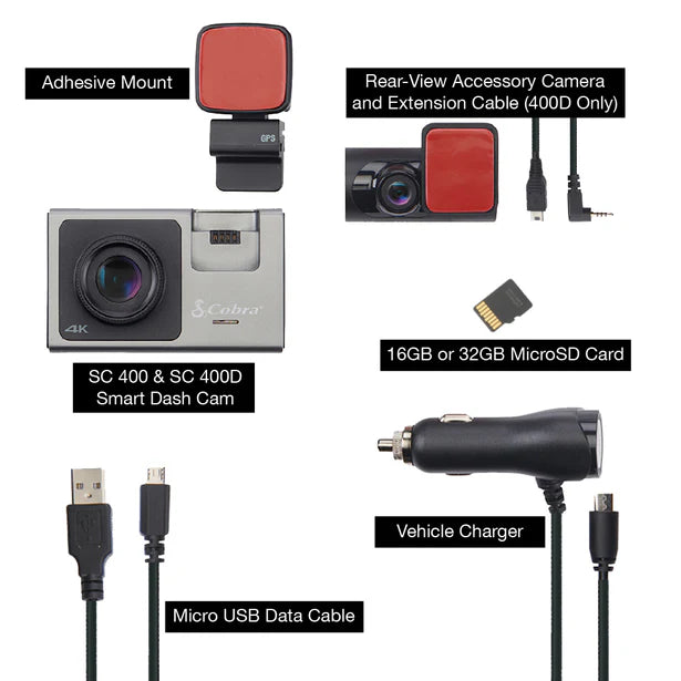 Cobra SC400D, Dual View Dashcam GPS, WIFI, BT, With 4K, 3-Channel Capable and Alexa