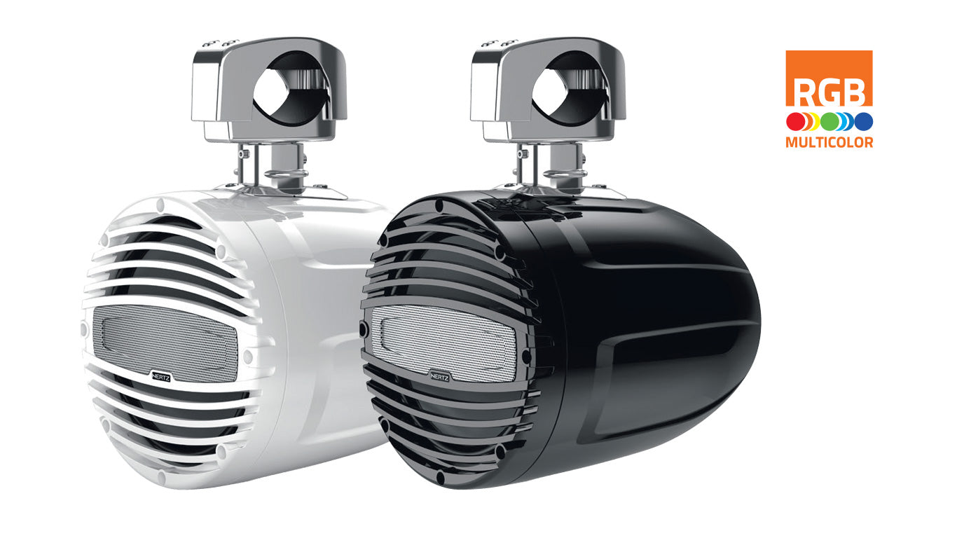 Hertz HTX 8 M-CL-TW.2, 8" Marine Coaxial Tower Speaker w/ Clamp - White Grille
