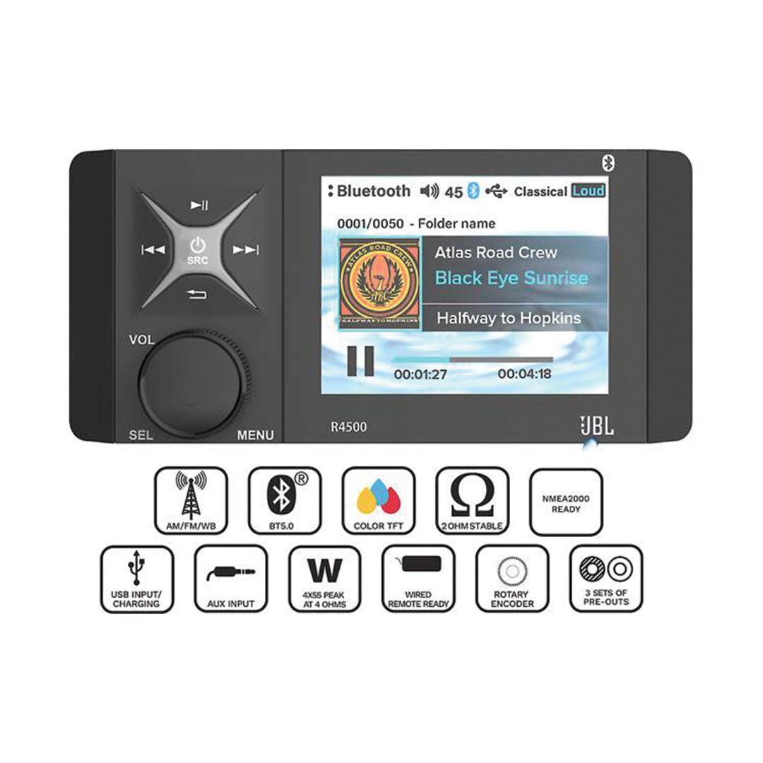 JBL JBL-R4500, Din Style Marine Source Unit w/ Color LCD Screen & Zone Control