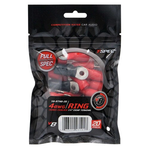 T-Spec V8-RTN8-20, (20)Ring Term 4ga 1/4"