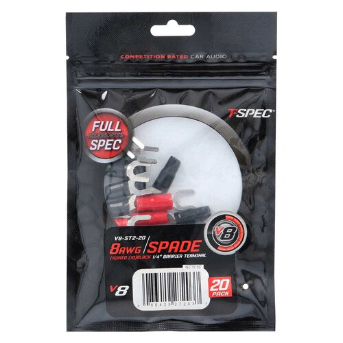 T-Spec V8-ST2-20, Spade Term 8ga (10)Red/10 Blk