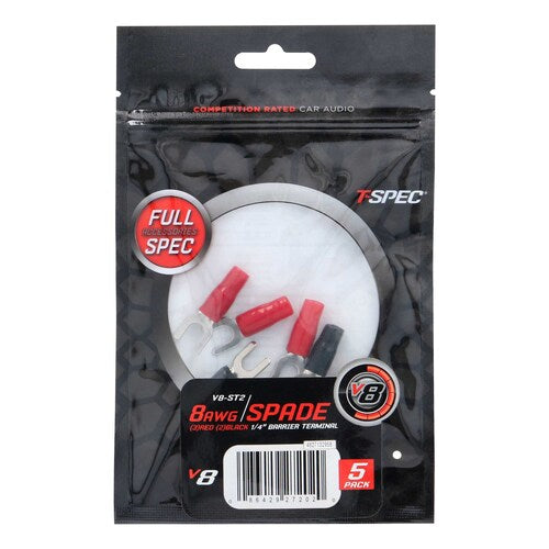 T-Spec V8-ST2, (5)Spade Term 8ga (3)Red/
