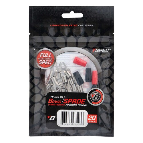 T-Spec V8-ST3-20, (5)Spade Term 8ga (10)Red/