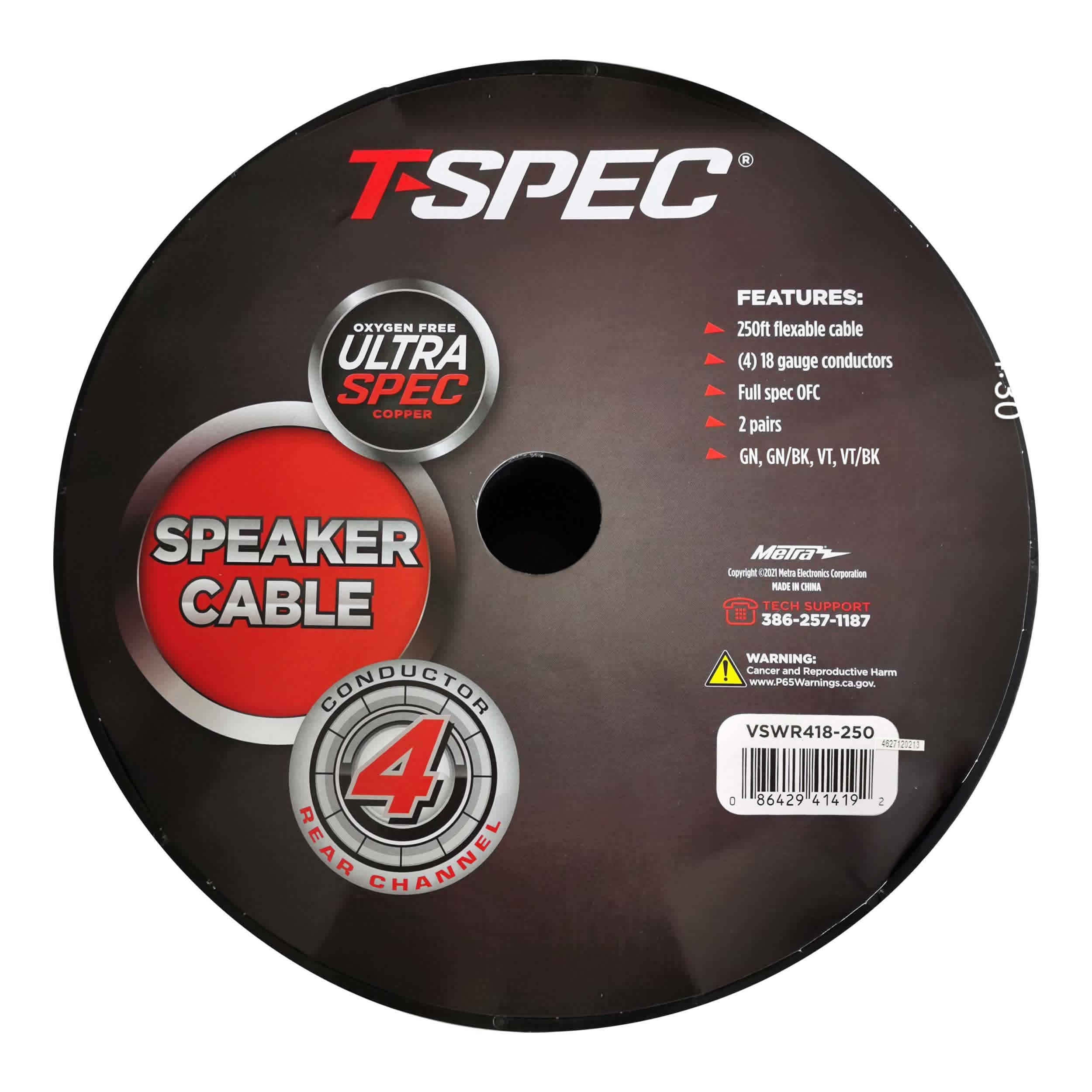 T-Spec VSWR418-250, Rear Ch Wire 250' 18ga 4Con
