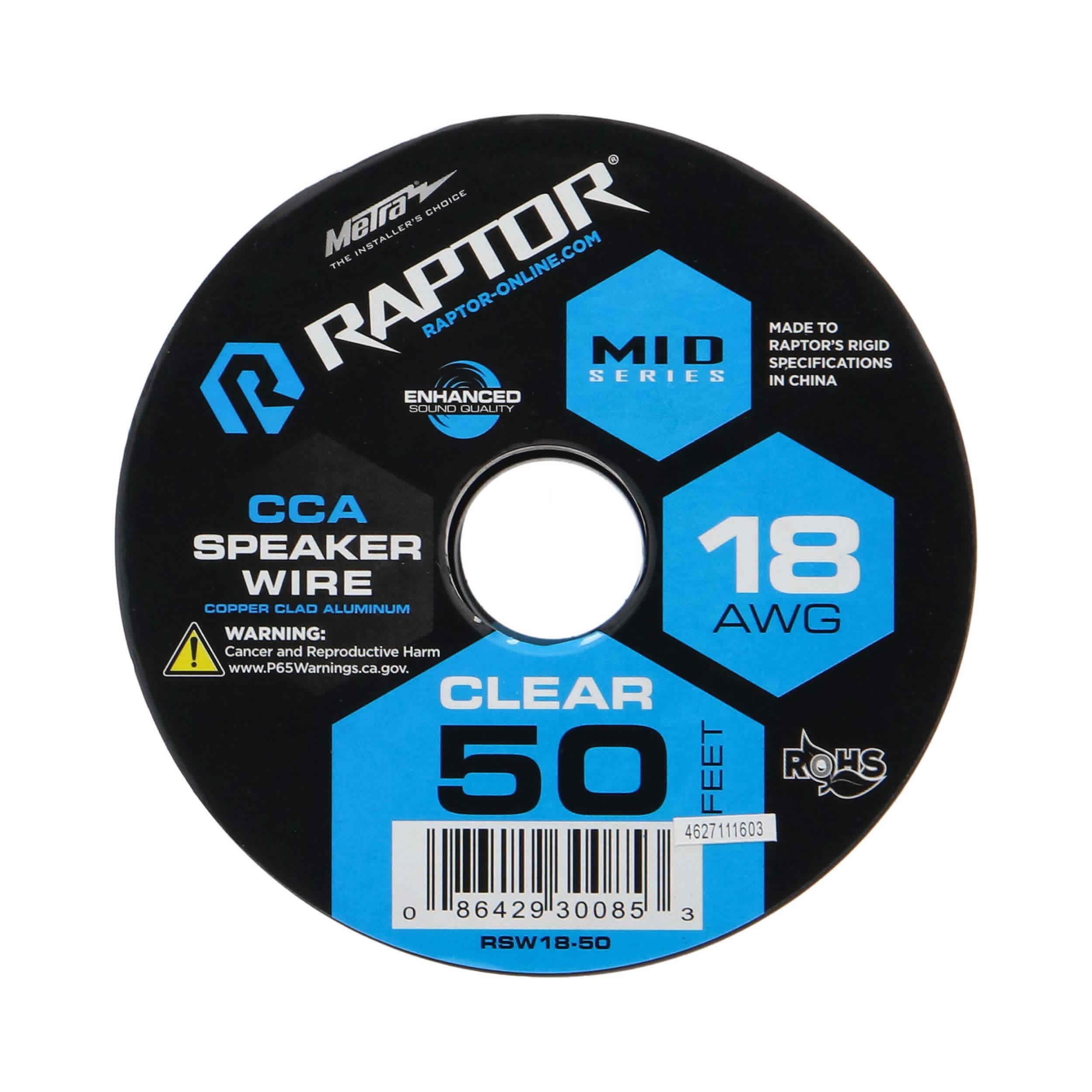 Raptor RSW18-50, Speaker Wire 18ga 50' CCA