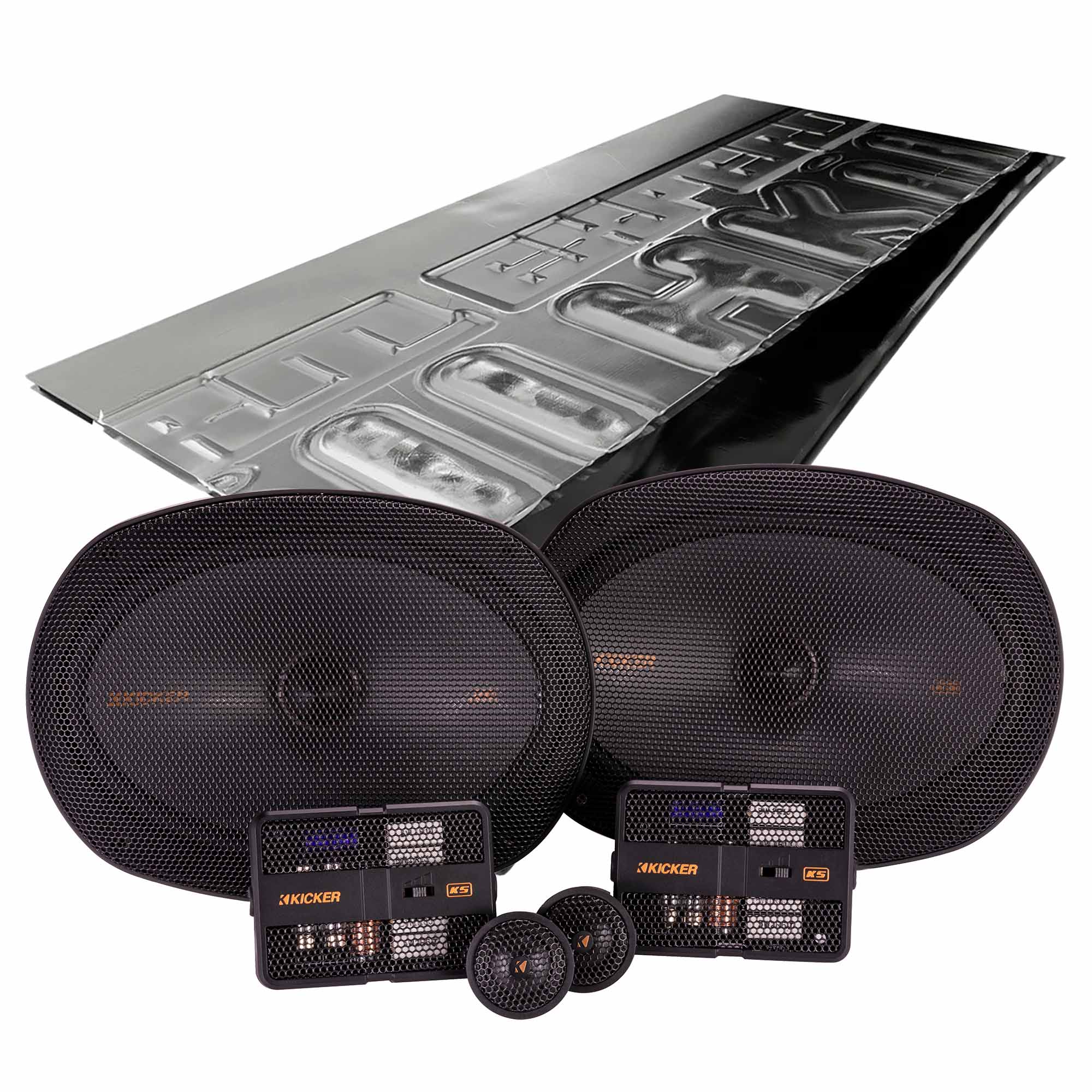 Kicker KSS6904, KS Series 6x9" 2-Way 4 Ohm Component Speakers + Damping Kit Bundle