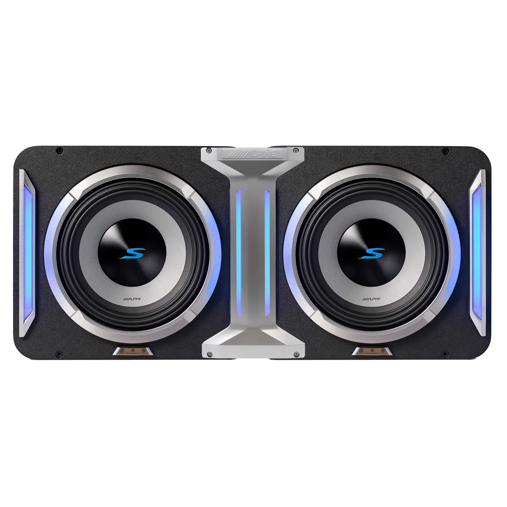 2x Alpine S2-SB10, 10” PrismaLink™ S-Series Subwoofer Wedge Enclosure - Pair + KTX-LK10 Linking Kit
