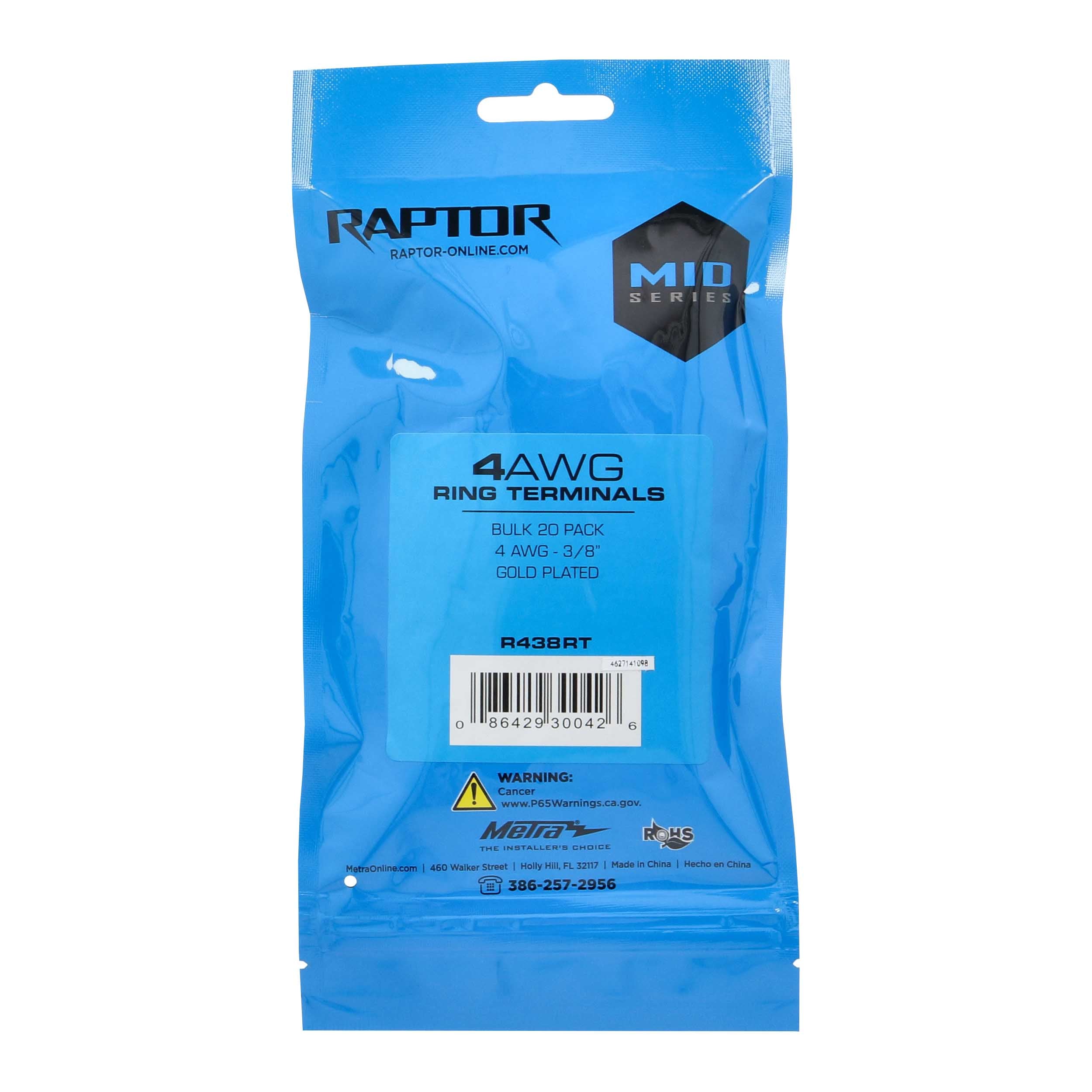 Raptor R438RT, (20)Ring Term 4ga 3/8"