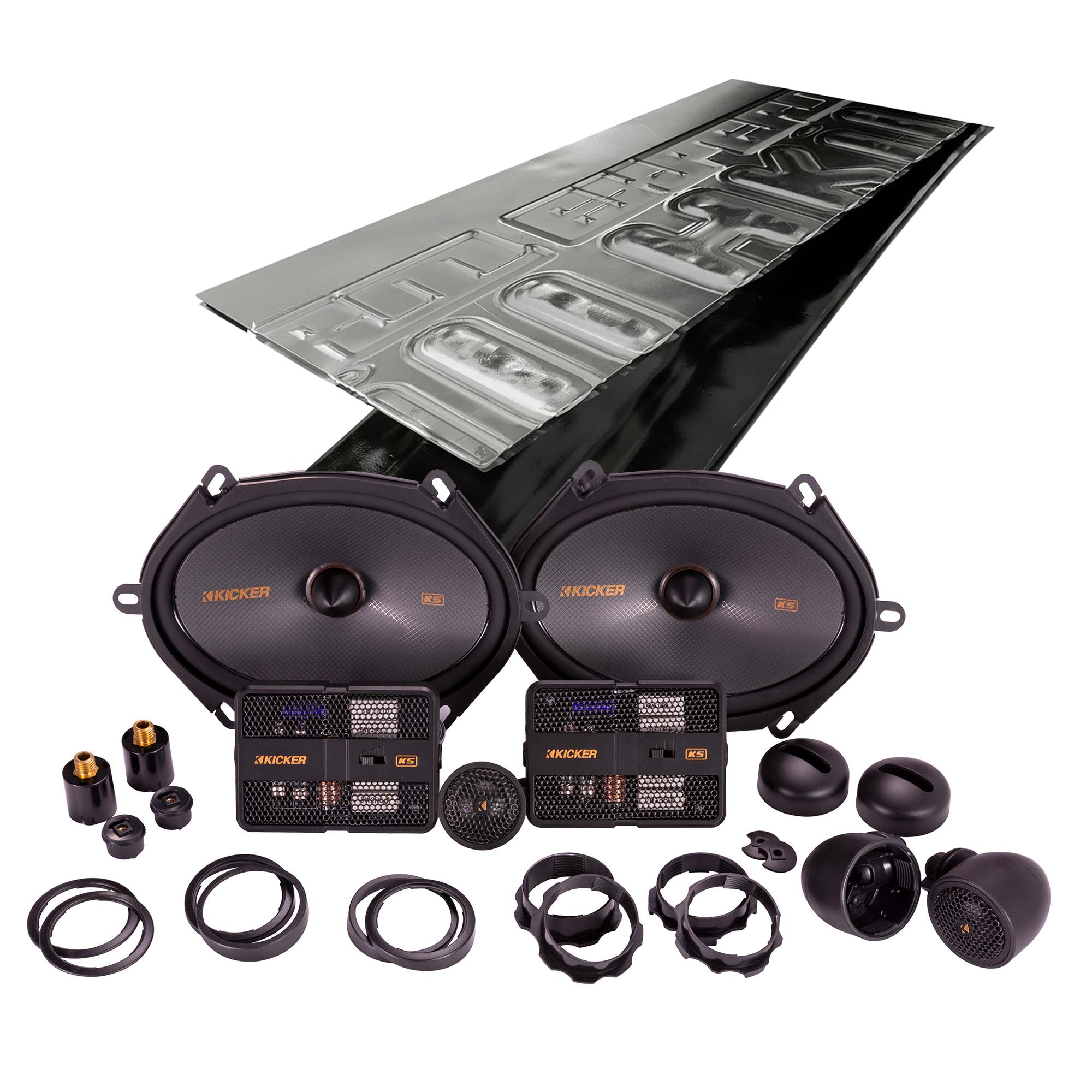 Kicker KSS6804, KS Series 6x8" 2-Way 4 Ohm Component Speakers + Damping Kit Bundle