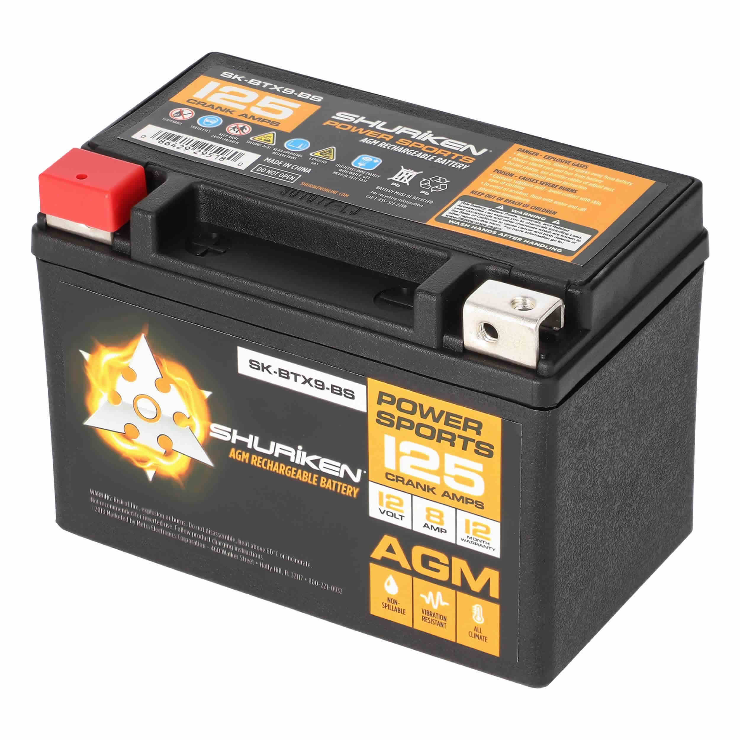 Shuriken SK-BTX9-BS, OE Battery JIS 125CCA/8AH