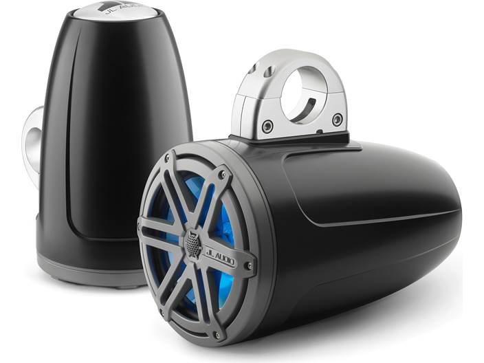JL Audio MX770-ETXv3-SG-TKLD-B, MX Series Marine 7.7" Tower Coaxial Speakers With LED, Titanium/Black Sport Grille, 70W