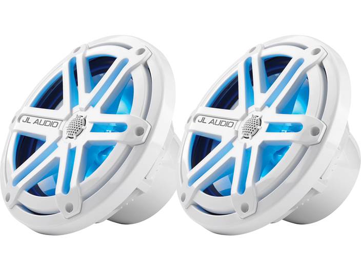 JL Audio MX770-CCX-SG-WLD-B, MX Series Narrow Flange 7.7" Marine Cockpit Coaxial Speakers With LED, Infinite Baffle, White Sport  Grille, 70W