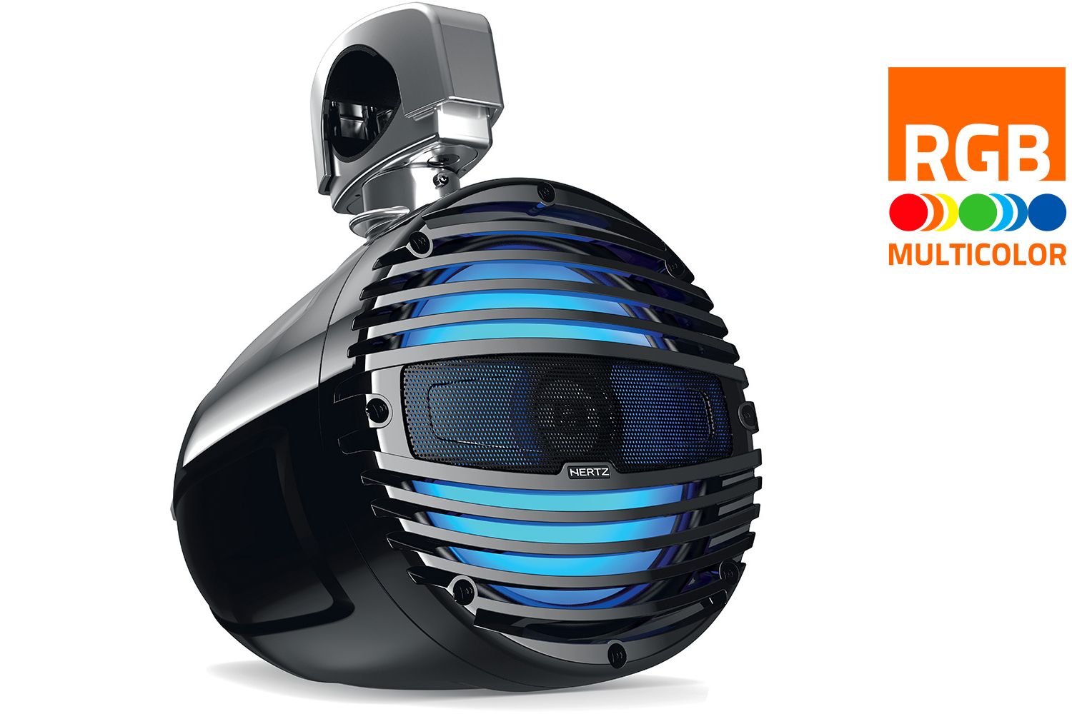 Hertz HTX 8 M-CL-TC.2, 8" Marine Coaxial Tower Speaker w/ Clamp - Black Grille