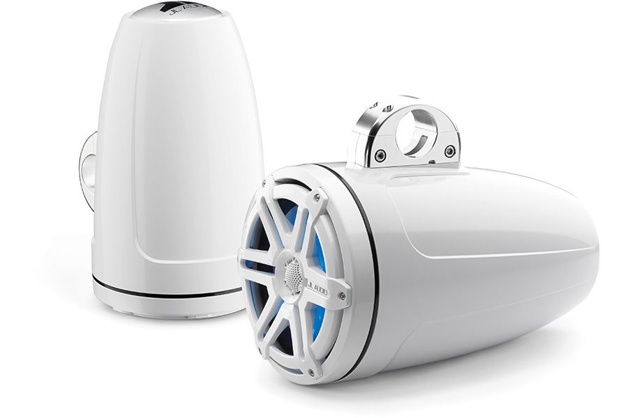 JL Audio M880-ETXv3-SG-WHLD-B, M Series Marine Tower  8.8" Coaxial Speakers With LED, White Sport Grille, 125W