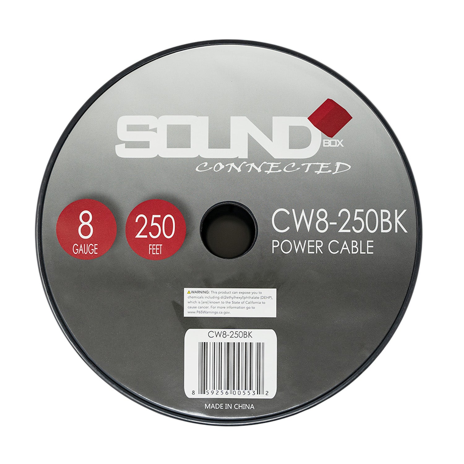 SoundBox CW8-250BK, 8 Gauge 250' CCA Amplifier Power / Ground Wire Spool, Black