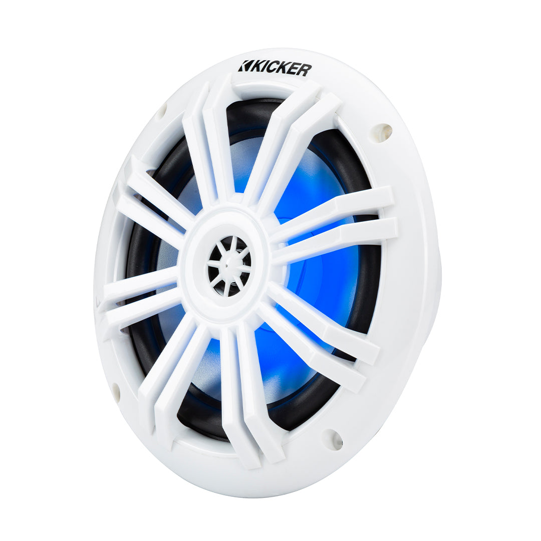 Kicker KM604WL, KM 6.5" 2-Way Coaxial Marine Speakers White w/ Blue LED (49KM604WL)