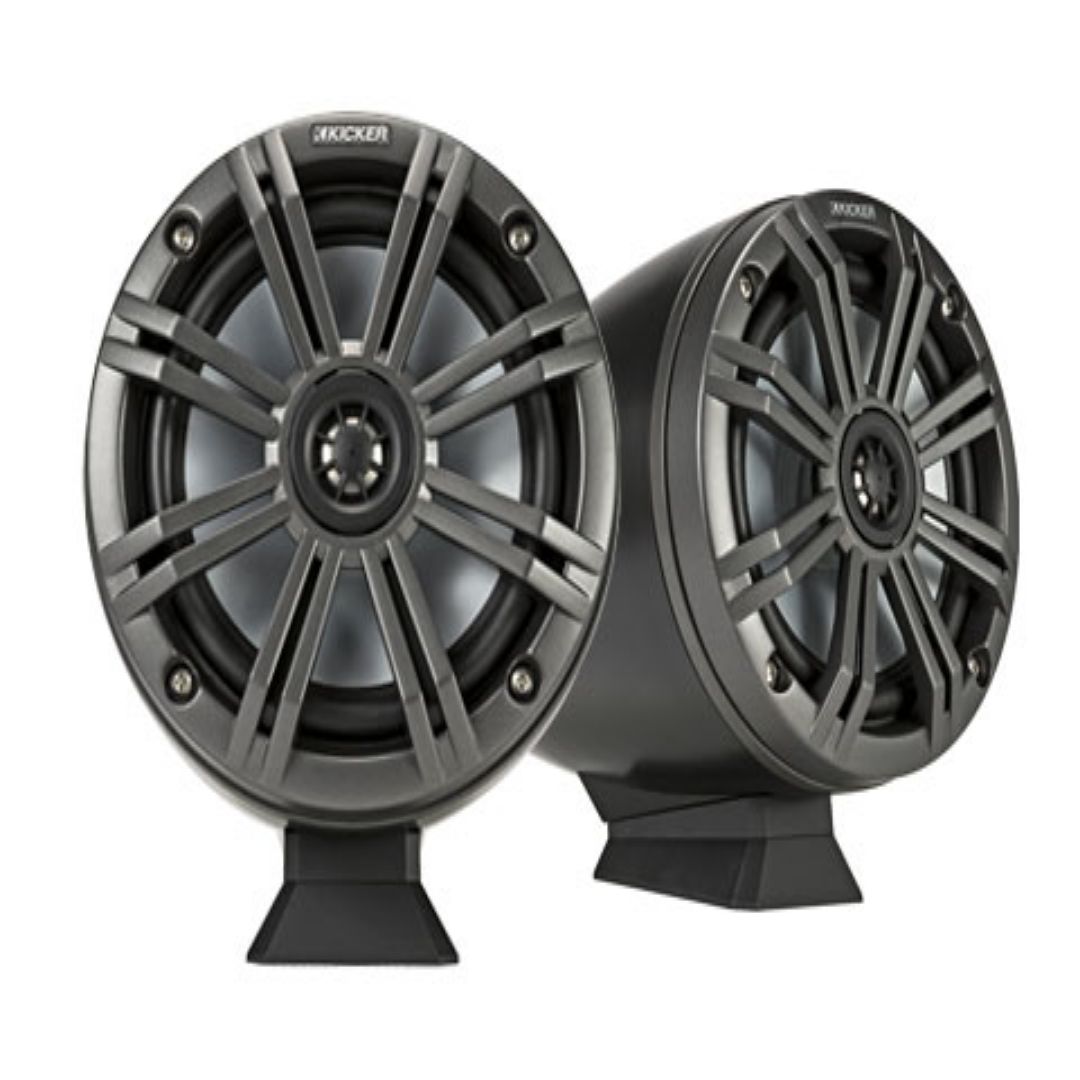Kicker KMFC65, KMFC65 (165mm) Flat-Mount Marine Cans with 45KM654L speaker pair; charcoal grill on black can (46KMFC65)