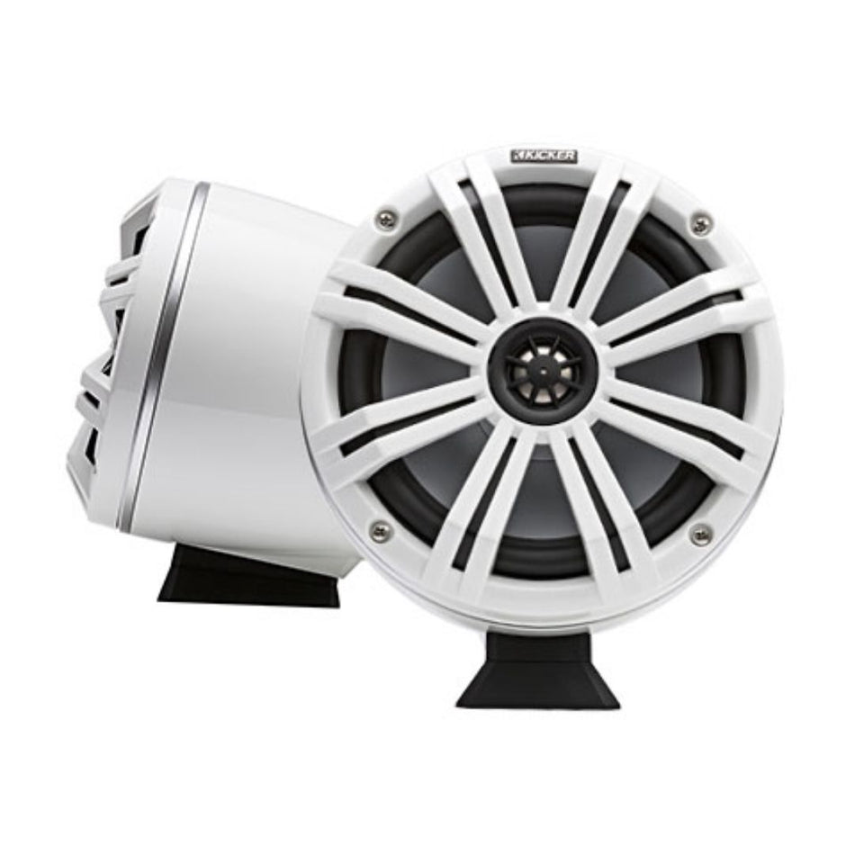 Kicker KMFC8W, KMFC (200mm) Flat-Mount Marine Cans with 45KM84L speaker pair; white grill on white can (46KMFC8W)