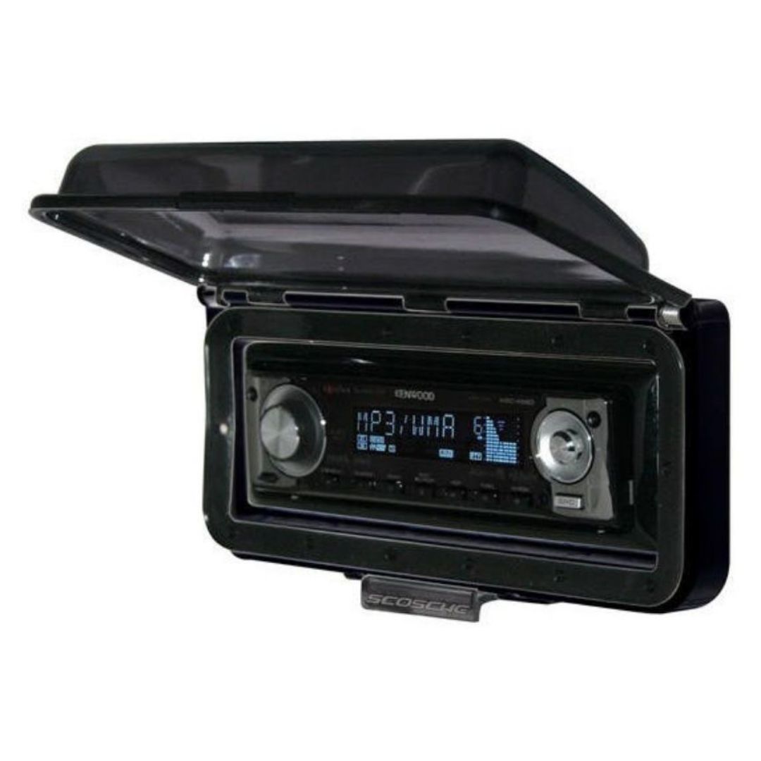 Scosche ACM3, Marine Cover, Universal DIN w/ Flip-Up Door, Black