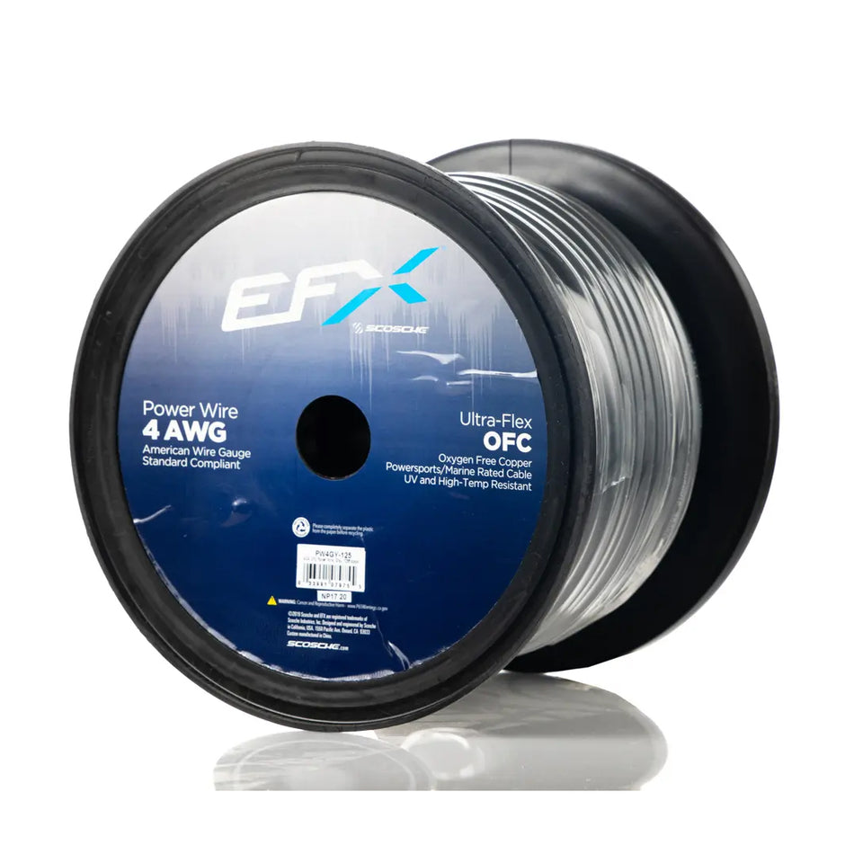 EFX by Scosche PW4GY-125, 4GA OFC Power Wire, Gray (125ft spool)