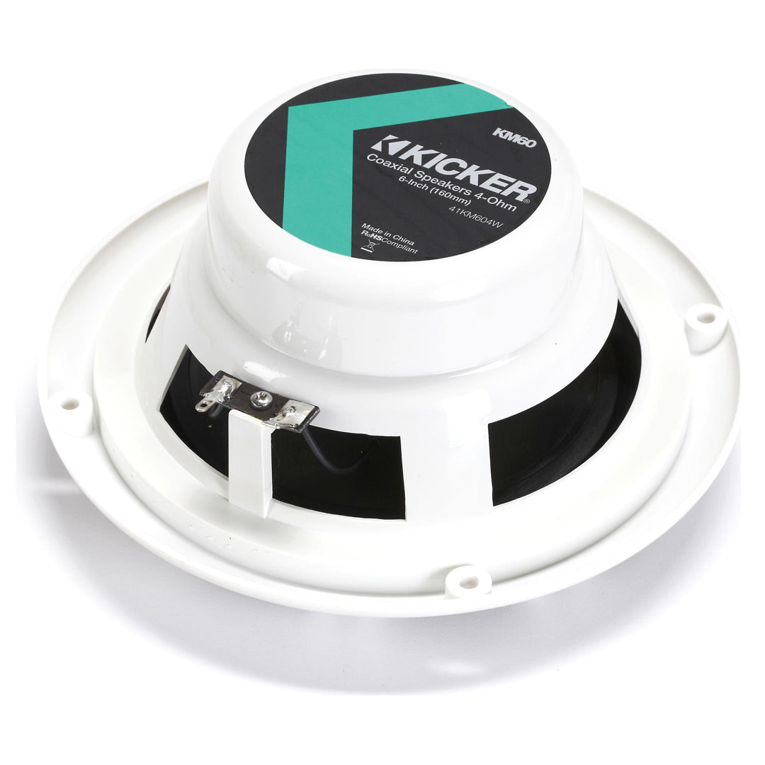 Kicker KM604W, KM 6.5" Marine Coaxial Speakers w/ 1/2" (13mm) Tweeters, White,4-Ohm (41KM604W)