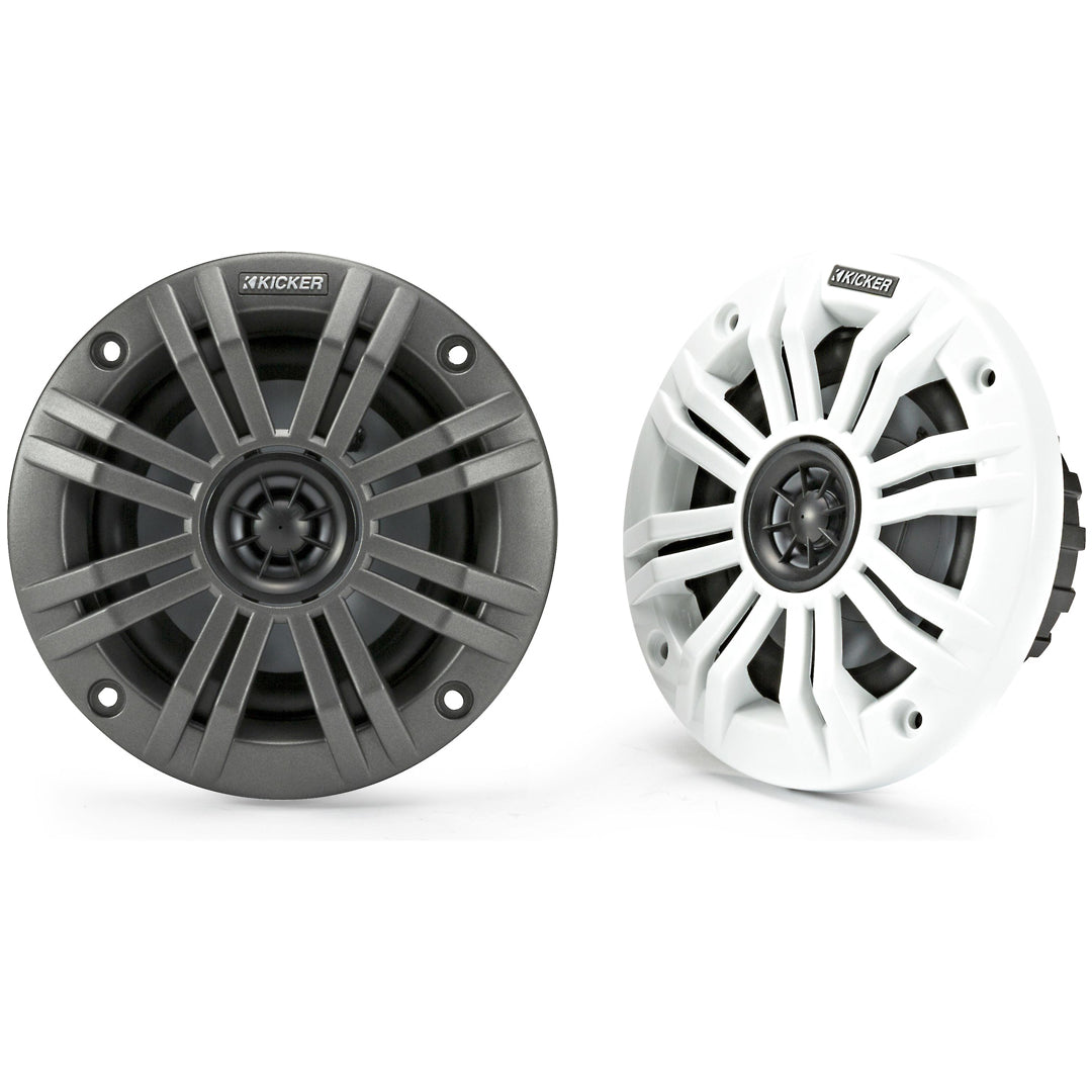 Kicker KM44, KM 4" Marine Coaxial Speakers w/ 1/2- Inch (13mm) Tweeters, Charcoal and White, 4 Ohm (45KM44)