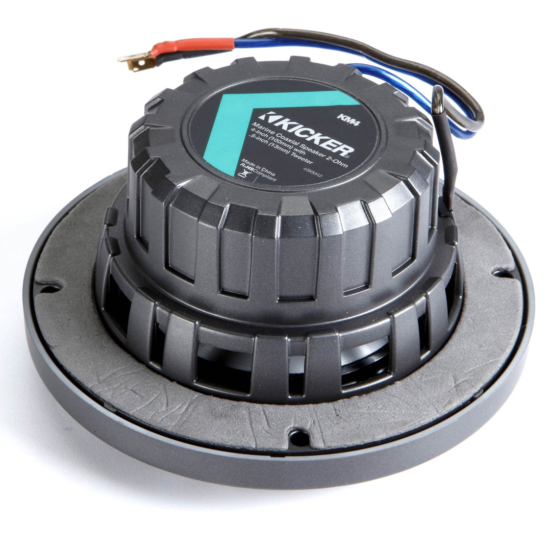 Kicker KM42, KM 4" Marine Coaxial Speakers w/ 1/2- Inch (13mm) Tweeters, Charcoal and White, 2 Ohm (45KM42)