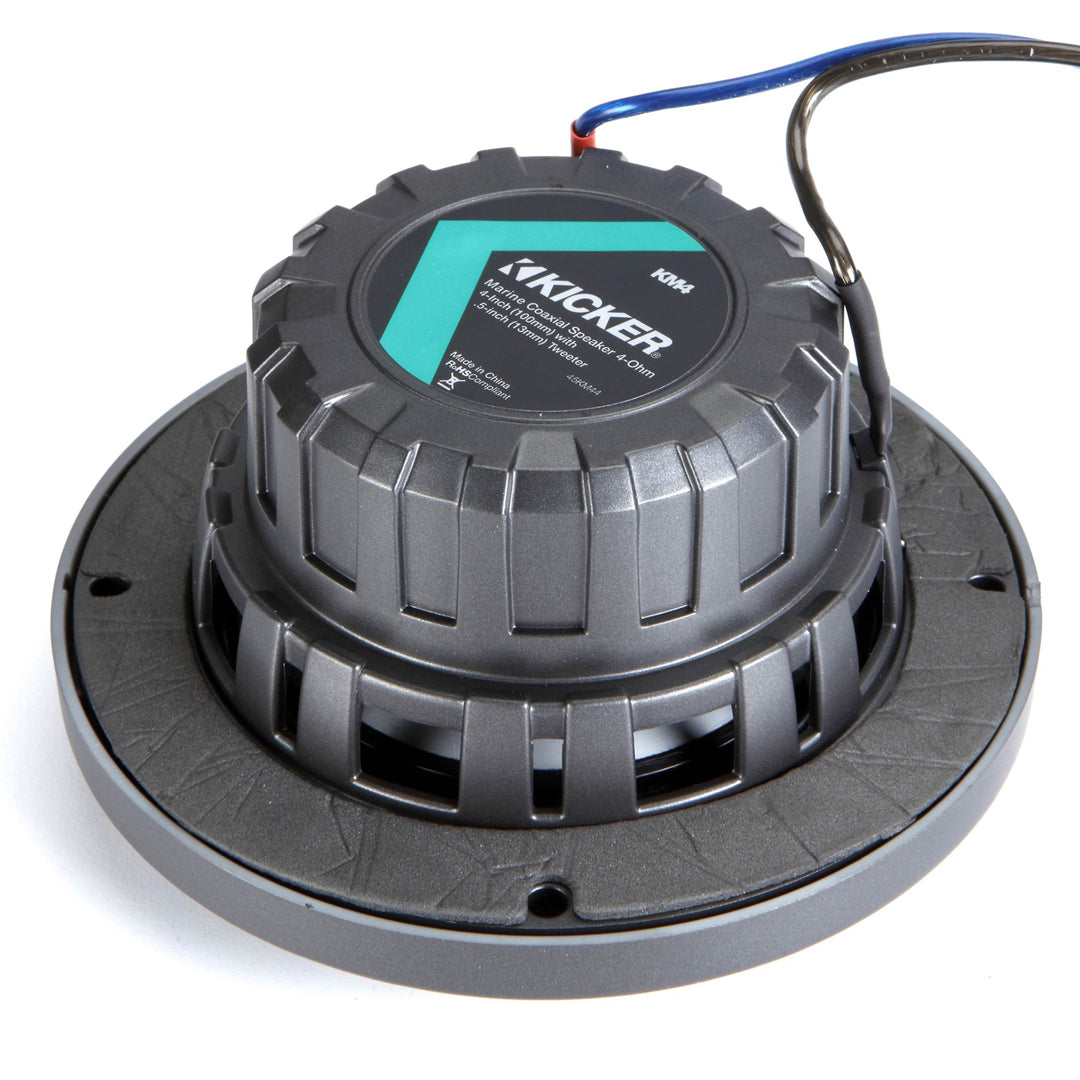 Kicker KM44, KM 4" Marine Coaxial Speakers w/ 1/2- Inch (13mm) Tweeters, Charcoal and White, 4 Ohm (45KM44)