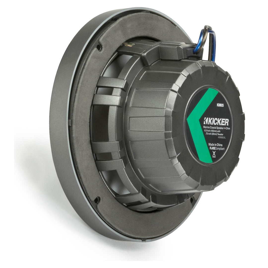 Kicker KM654, KM 6.5" Marine Coaxial Speakers w/ 3/4" (20mm) Tweeters, 4-Ohm, Charcoal and White Grilles (45KM654)
