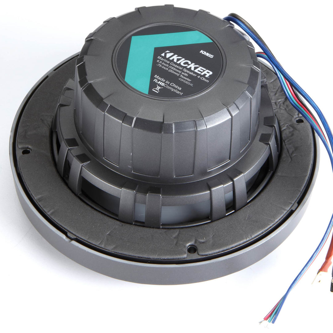 Kicker KM654L, KM 6.5" Marine Coaxial Speakers w/ 3/4" (20mm) Tweeters, LED, 4-Ohm, Charcoal and White Grilles (45KM654L)