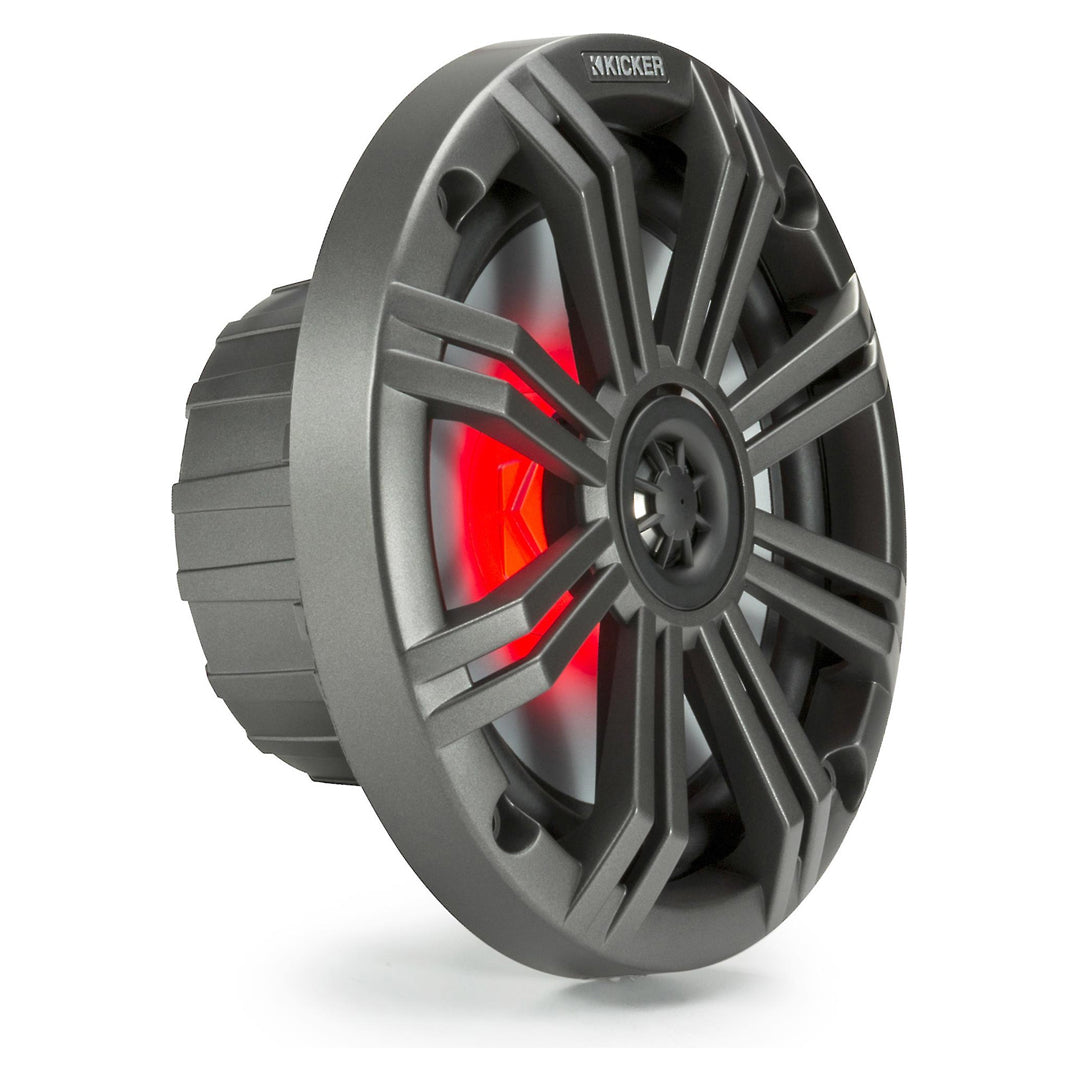 Kicker KM654L, KM 6.5" Marine Coaxial Speakers w/ 3/4" (20mm) Tweeters, LED, 4-Ohm, Charcoal and White Grilles (45KM654L)