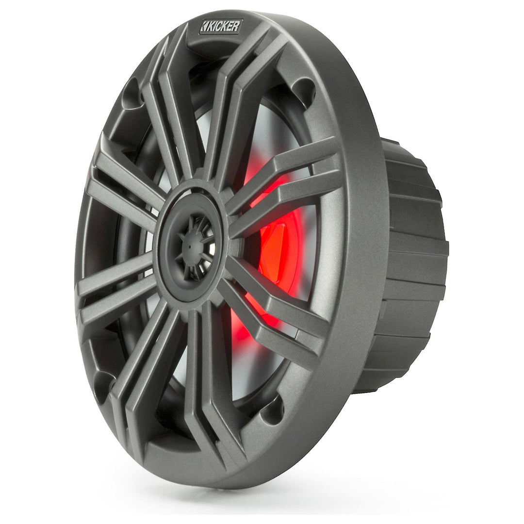 Kicker KM654L, KM 6.5" Marine Coaxial Speakers w/ 3/4" (20mm) Tweeters, LED, 4-Ohm, Charcoal and White Grilles (45KM654L)