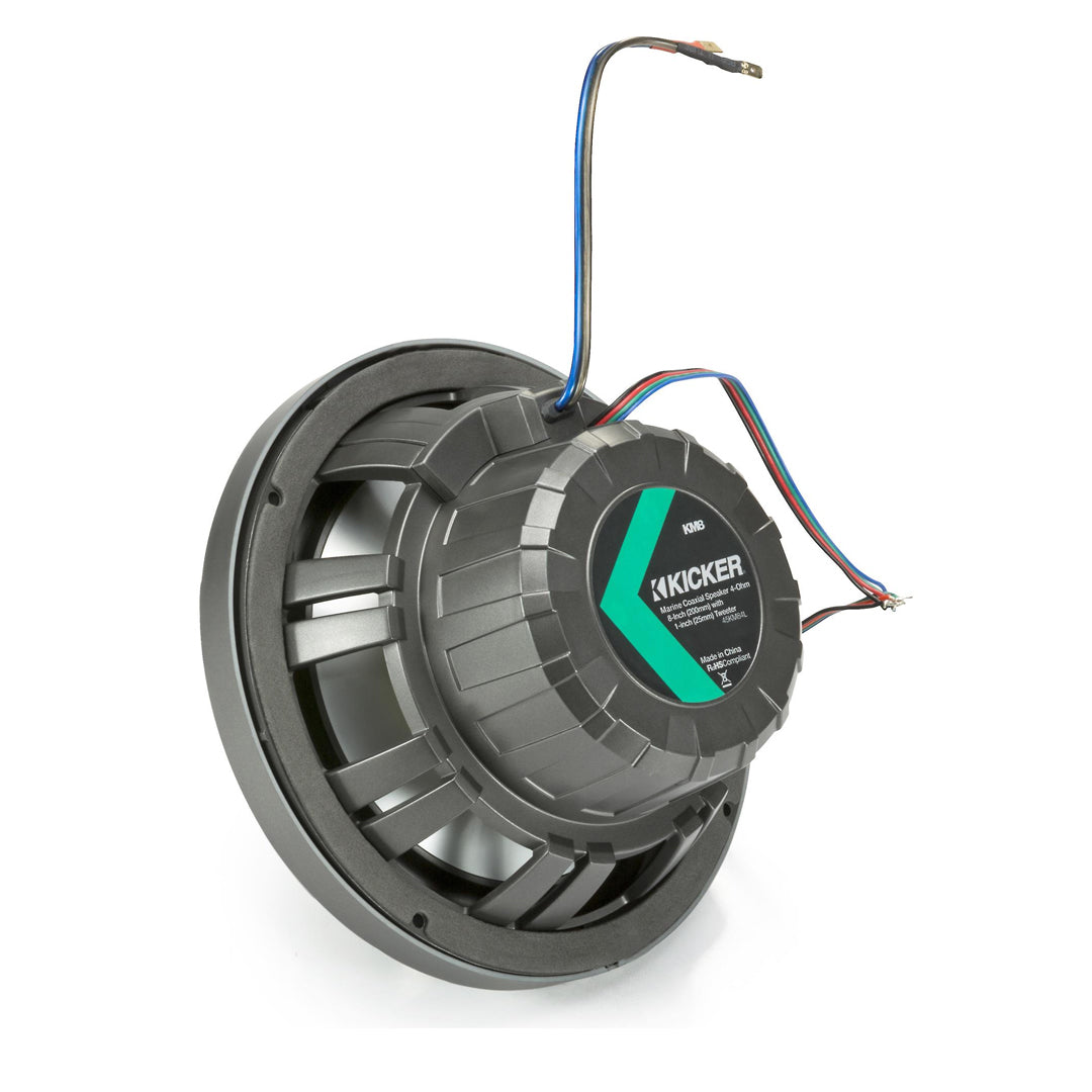 Kicker KM84L, KM 8" Marine Coaxial Speakers w/ 1" (25mm) Tweeters, LED, 4-Ohm, Charcoal and White Grilles (45KM84L)