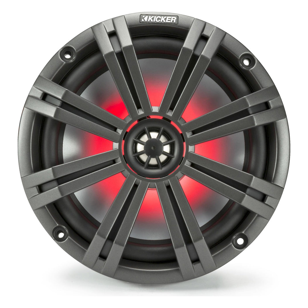 Kicker KM84L, KM 8" Marine Coaxial Speakers w/ 1" (25mm) Tweeters, LED, 4-Ohm, Charcoal and White Grilles (45KM84L)