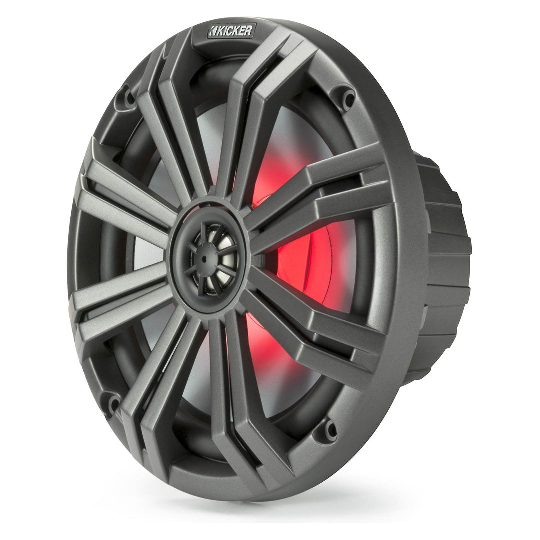 Kicker KM84L, KM 8" Marine Coaxial Speakers w/ 1" (25mm) Tweeters, LED, 4-Ohm, Charcoal and White Grilles (45KM84L)