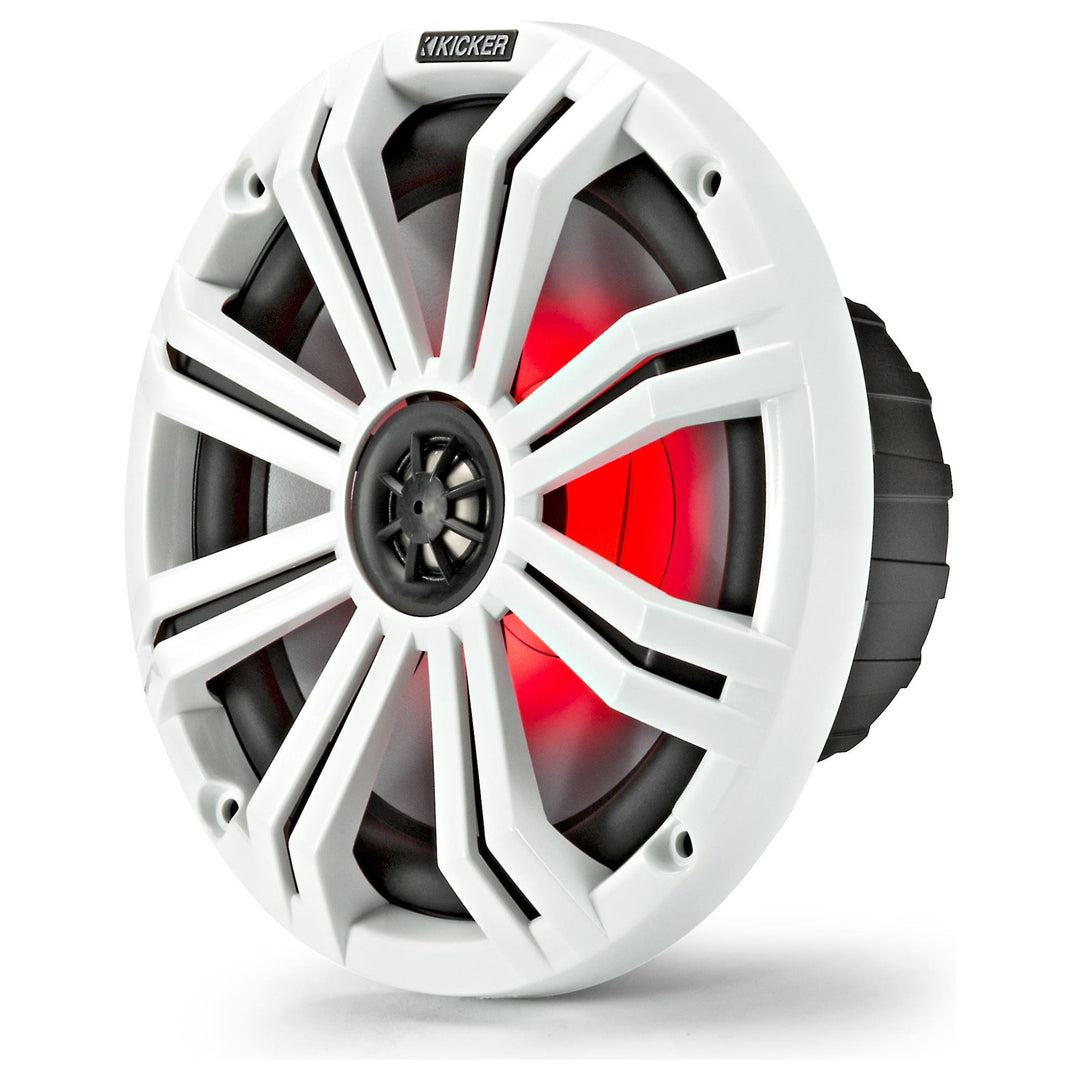 Kicker KM84L, KM 8" Marine Coaxial Speakers w/ 1" (25mm) Tweeters, LED, 4-Ohm, Charcoal and White Grilles (45KM84L)