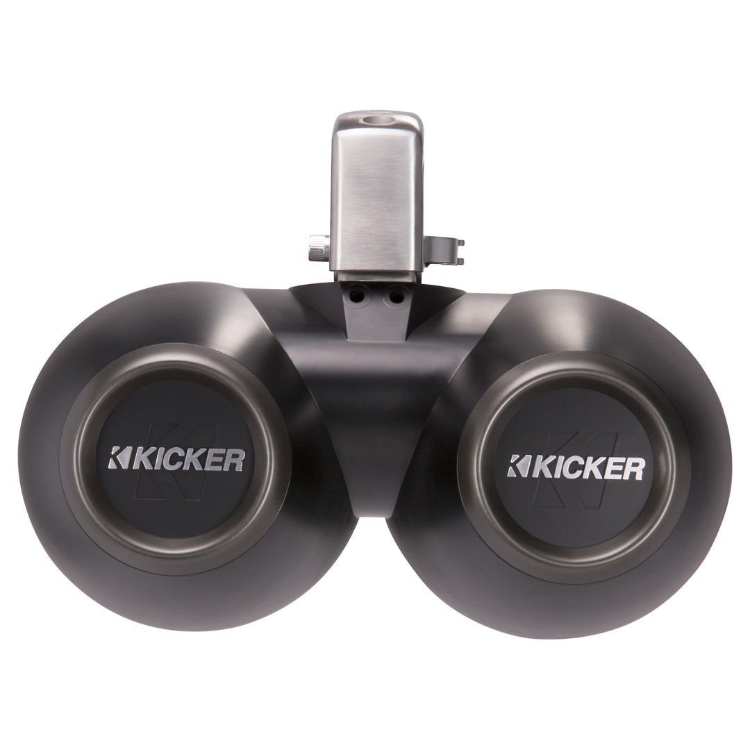 Kicker KMTDC65, KMTC65 (165mm) Loaded Marine Dual Cans with 45KM654L speaker pairs; charcoal grill on black can (45KMTDC65)