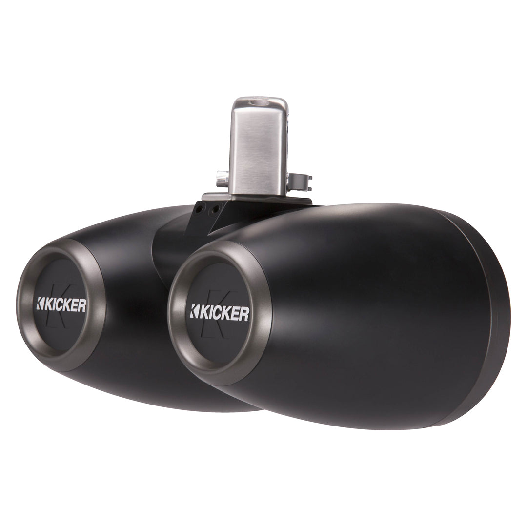 Kicker KMTDC65, KMTC65 (165mm) Loaded Marine Dual Cans with 45KM654L speaker pairs; charcoal grill on black can (45KMTDC65)