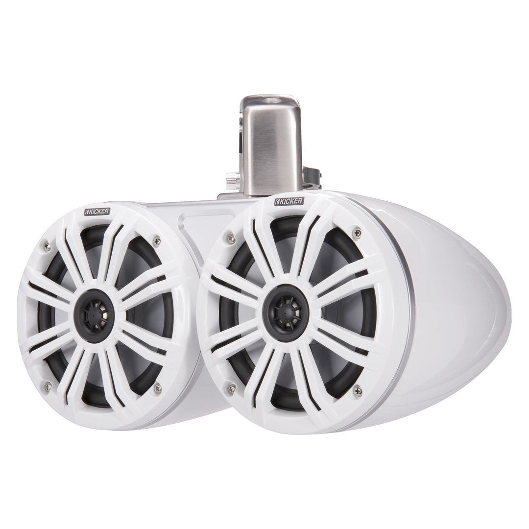 Kicker KMTDC65W, KMTC65 (165mm) Loaded Marine Dual Cans with 45KM654L speaker pairs; white grill on white can (45KMTDC65W)