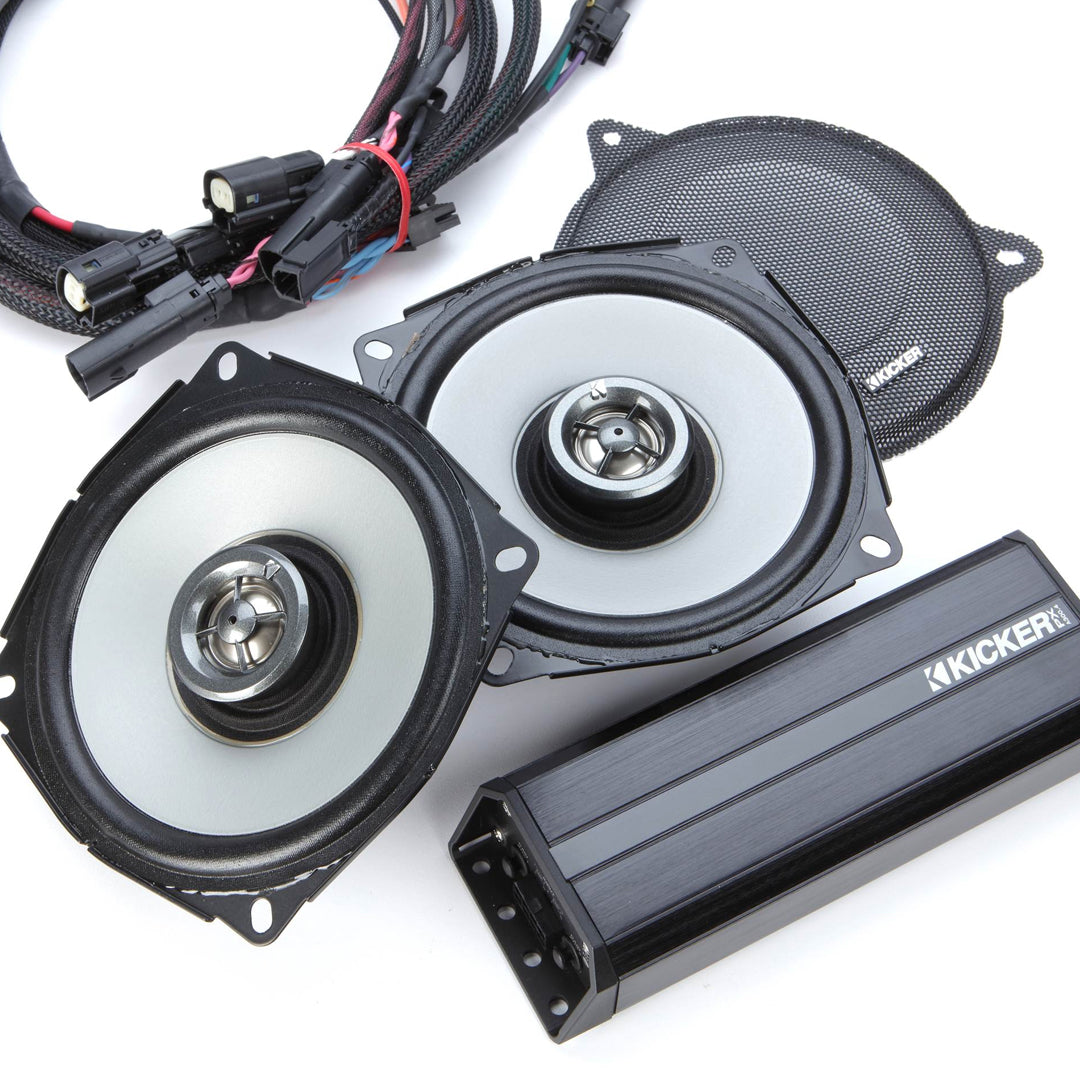 Kicker HDS144, Harley Davidson Audio Kit for Electra, Street, Ultra & Trikles w/ Bat Wing Fairing - 2014 and Newer HD 6.5" Front Speaker/Amp Kit with bat-wing grilles (46HDS144)