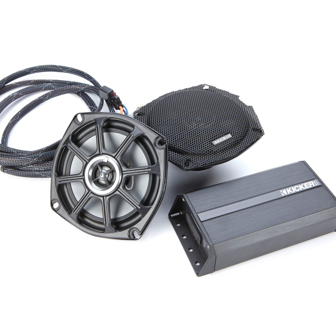 Kicker HDT96, Harley Davidson Audio Kit for Electra Glide, Street Glide, Ultra Glide & Trikes w/ Bat Wing Fairing - 1996-2013 5.25" Rear Speaker/Amplifier Upgrade Kit for Tour Packs w/ Rear Speaker Pods (46HDT96)