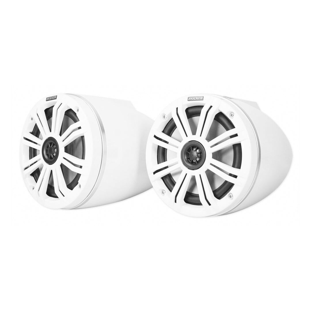 Kicker KMFC8W, KMFC (200mm) Flat-Mount Marine Cans with 45KM84L speaker pair; white grill on white can (46KMFC8W)