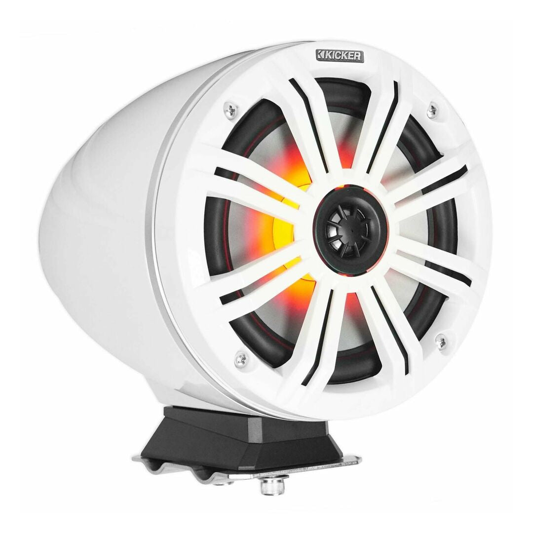 Kicker KMFC8W, KMFC (200mm) Flat-Mount Marine Cans with 45KM84L speaker pair; white grill on white can (46KMFC8W)