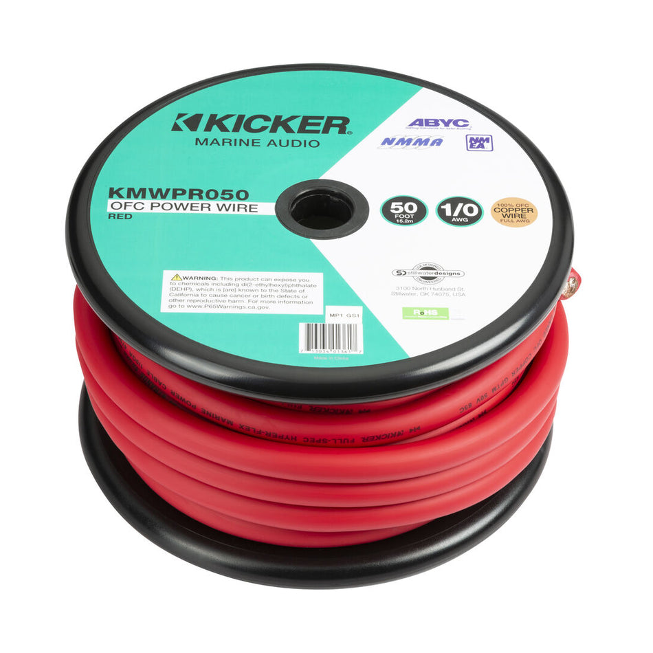 Kicker KMWPR050, Marine 1/0 AWG Power Wire, 50Ft, Red (47KMWPR050)